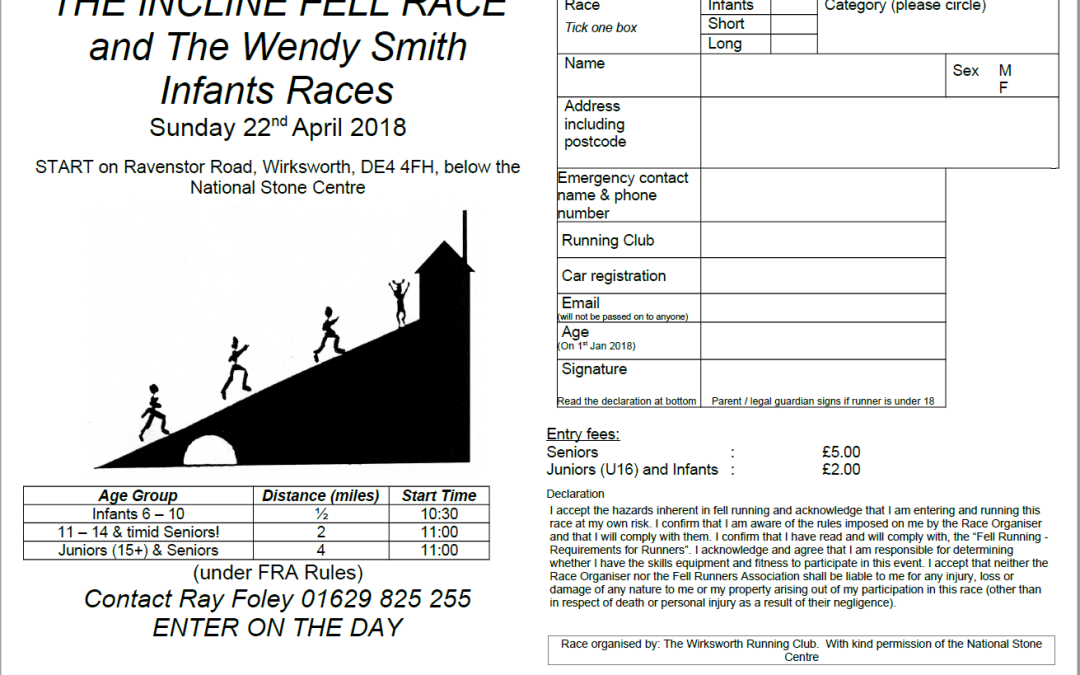 Incline Race 22nd April 2018 entry form released